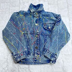 Kids 100% Cotton Multicoloured Paint Splattered Denim Jean Jacket Size 3